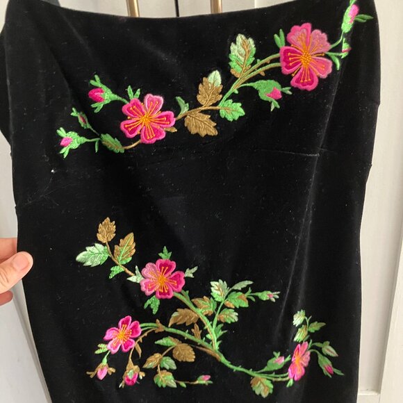 Vintage 90's Y2K BetseyJohnson Stretch Velvet Floral Embroidered Slip Dress/ SM - Picture 3 of 6